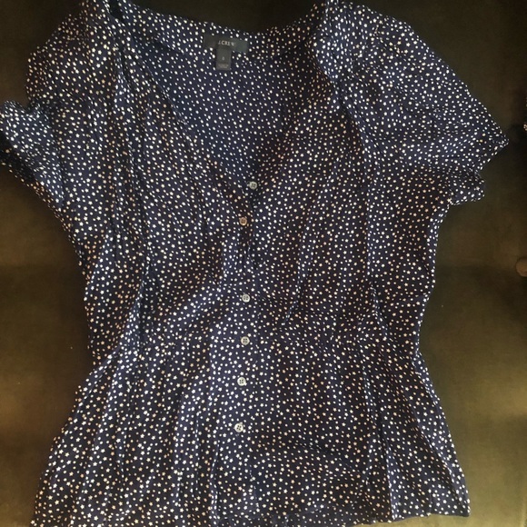 J.Crew Blue Button-up Peplum Star Print Top - Picture 3 of 5